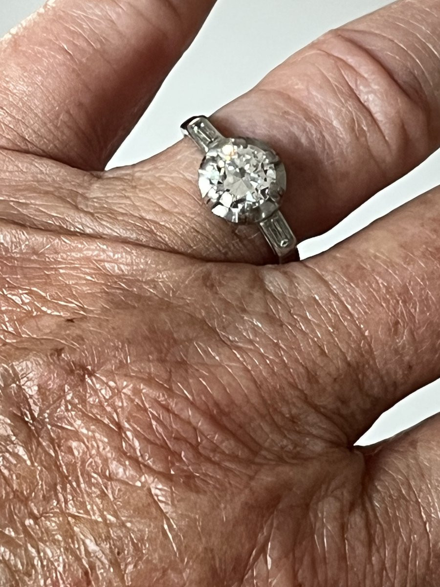 6845- Bague Solitaire Platine Diamant 1,00 ct Epoque Art Deco-photo-3