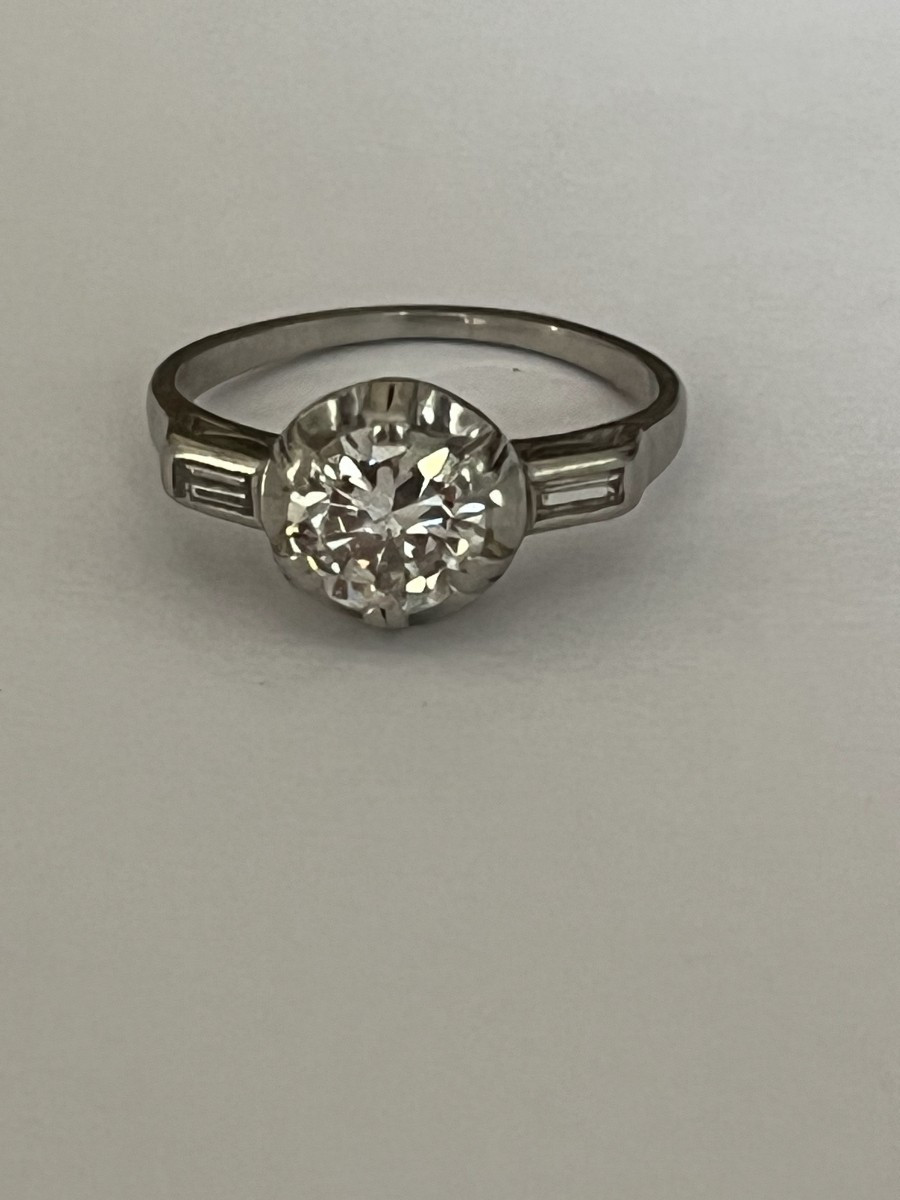 6845- Bague Solitaire Platine Diamant 1,00 ct Epoque Art Deco