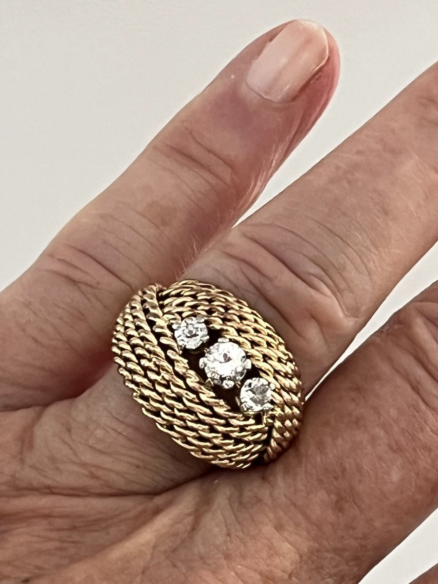 6866- Twisted Yellow Gold Wire Diamond Ring-photo-2