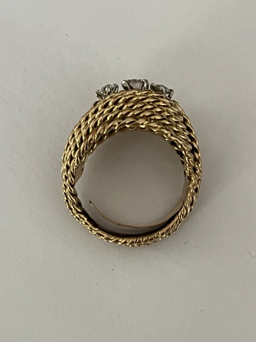6866- Twisted Yellow Gold Wire Diamond Ring-photo-4