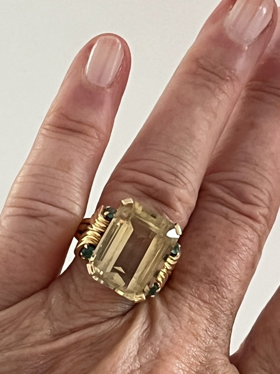 6672- Bague Or Jaune Citrine Emeraudes-photo-2