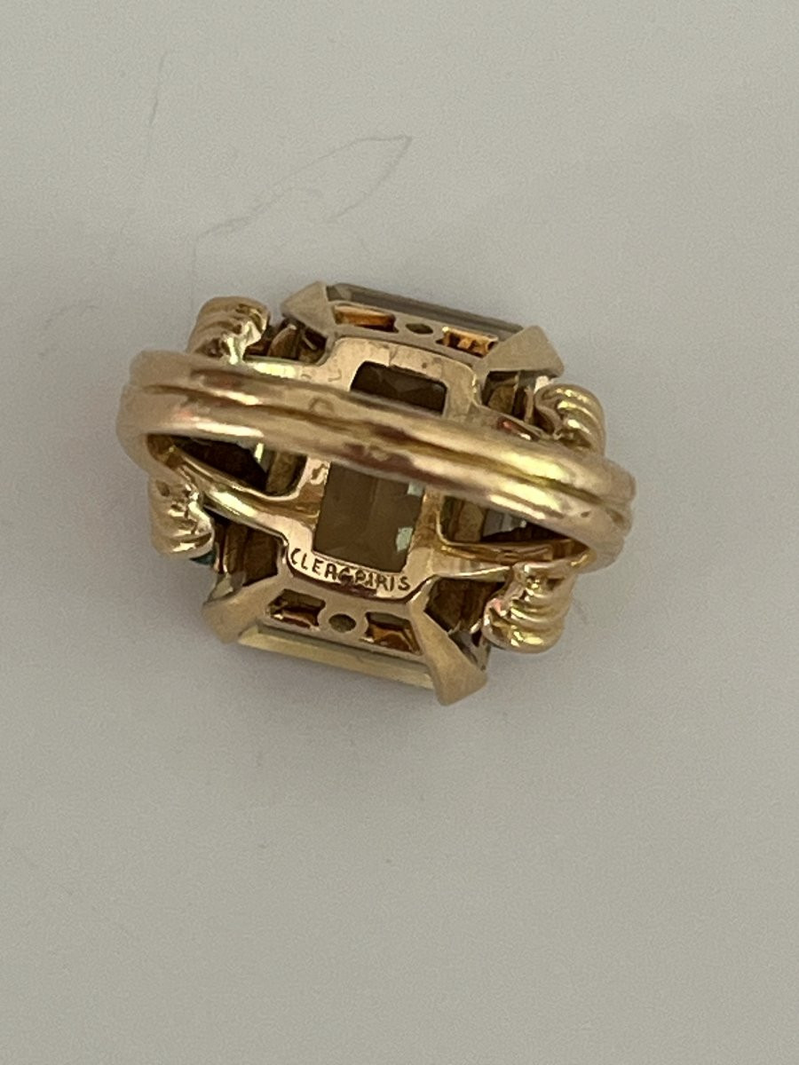 6672- Bague Or Jaune Citrine Emeraudes-photo-3