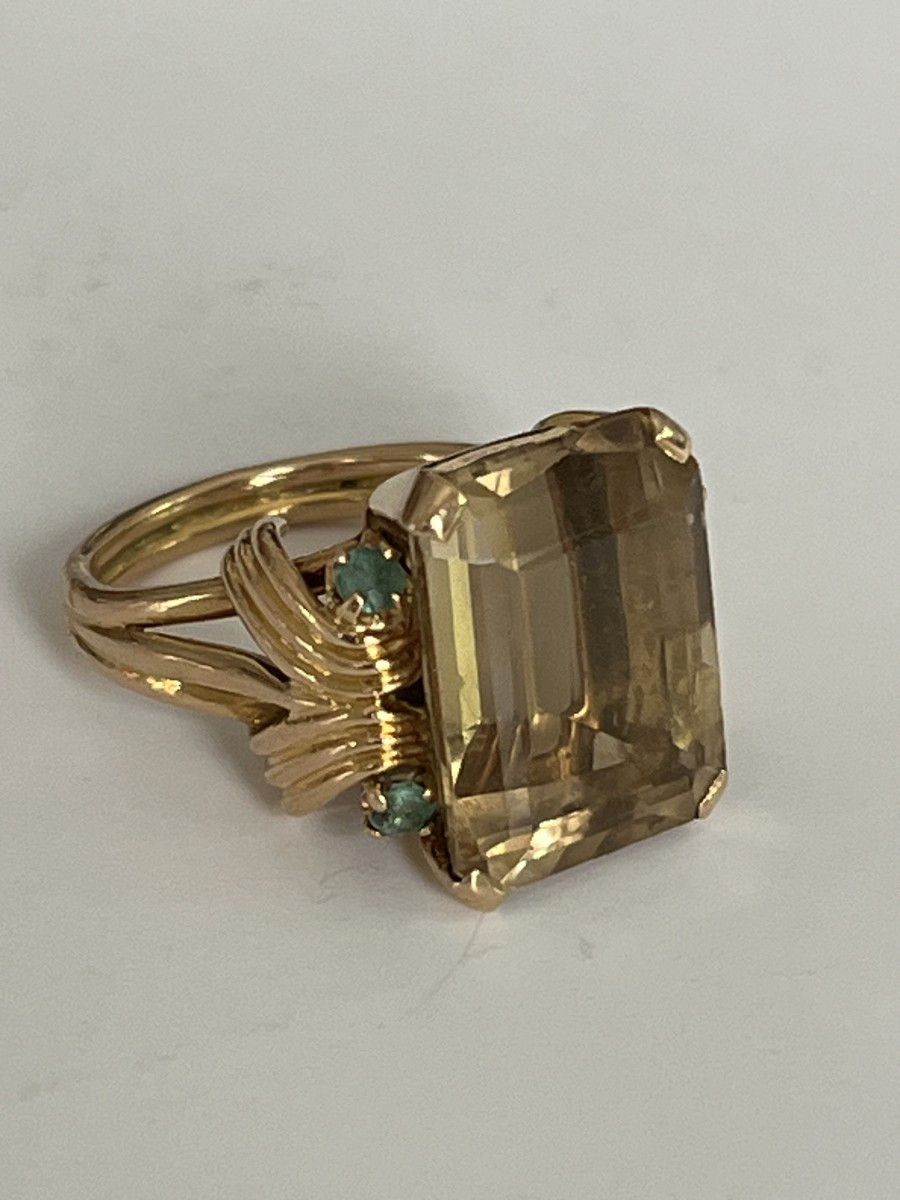 6672- Bague Or Jaune Citrine Emeraudes-photo-1
