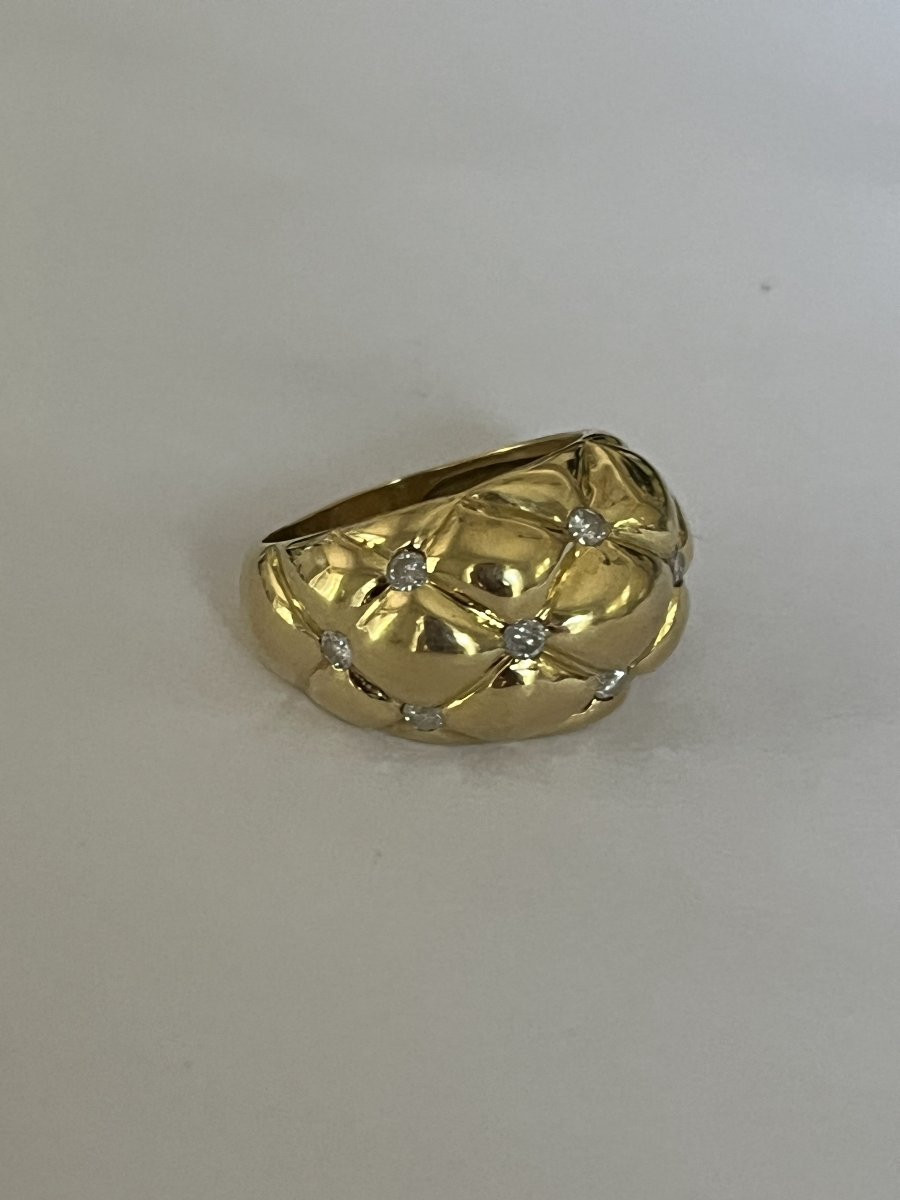 6836- Yellow Gold Diamond Quilted Ring-photo-3