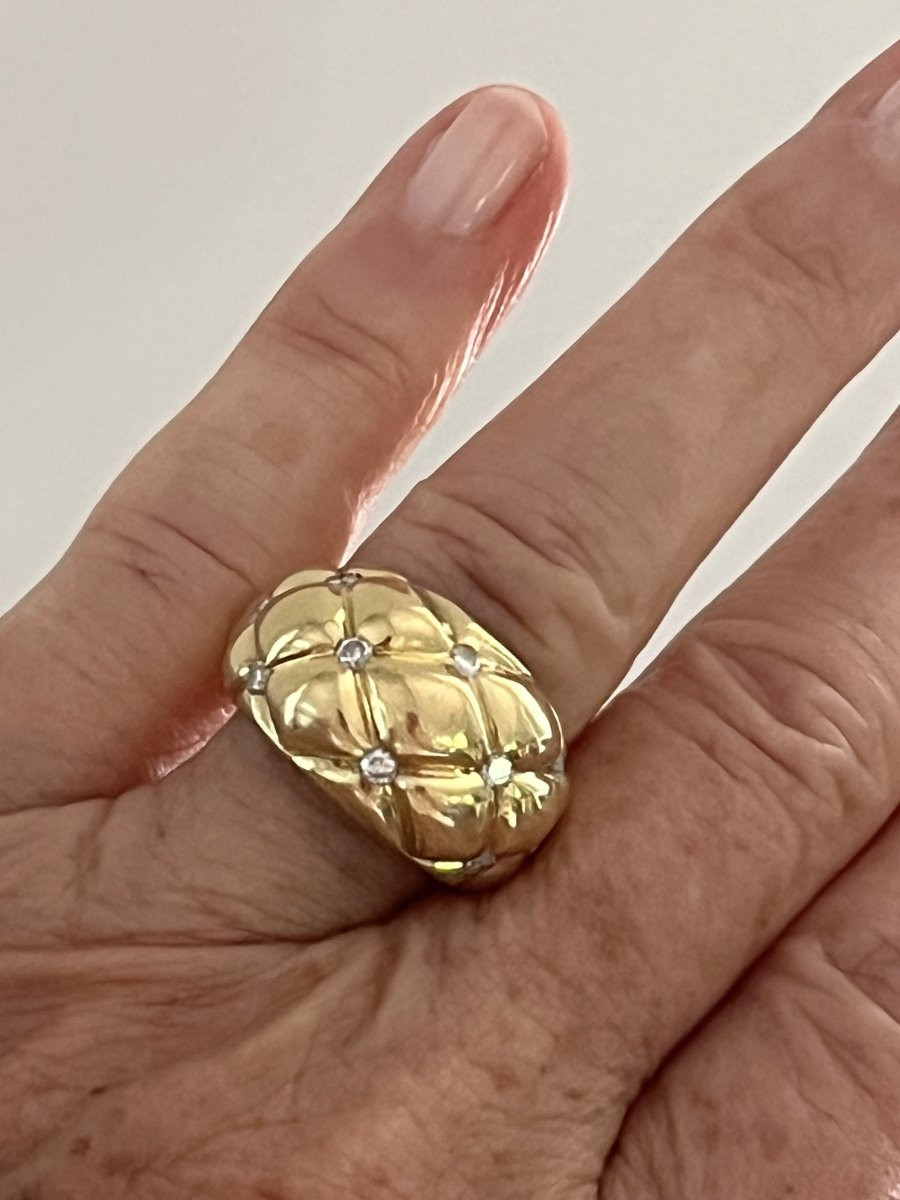 6836- Yellow Gold Diamond Quilted Ring-photo-4