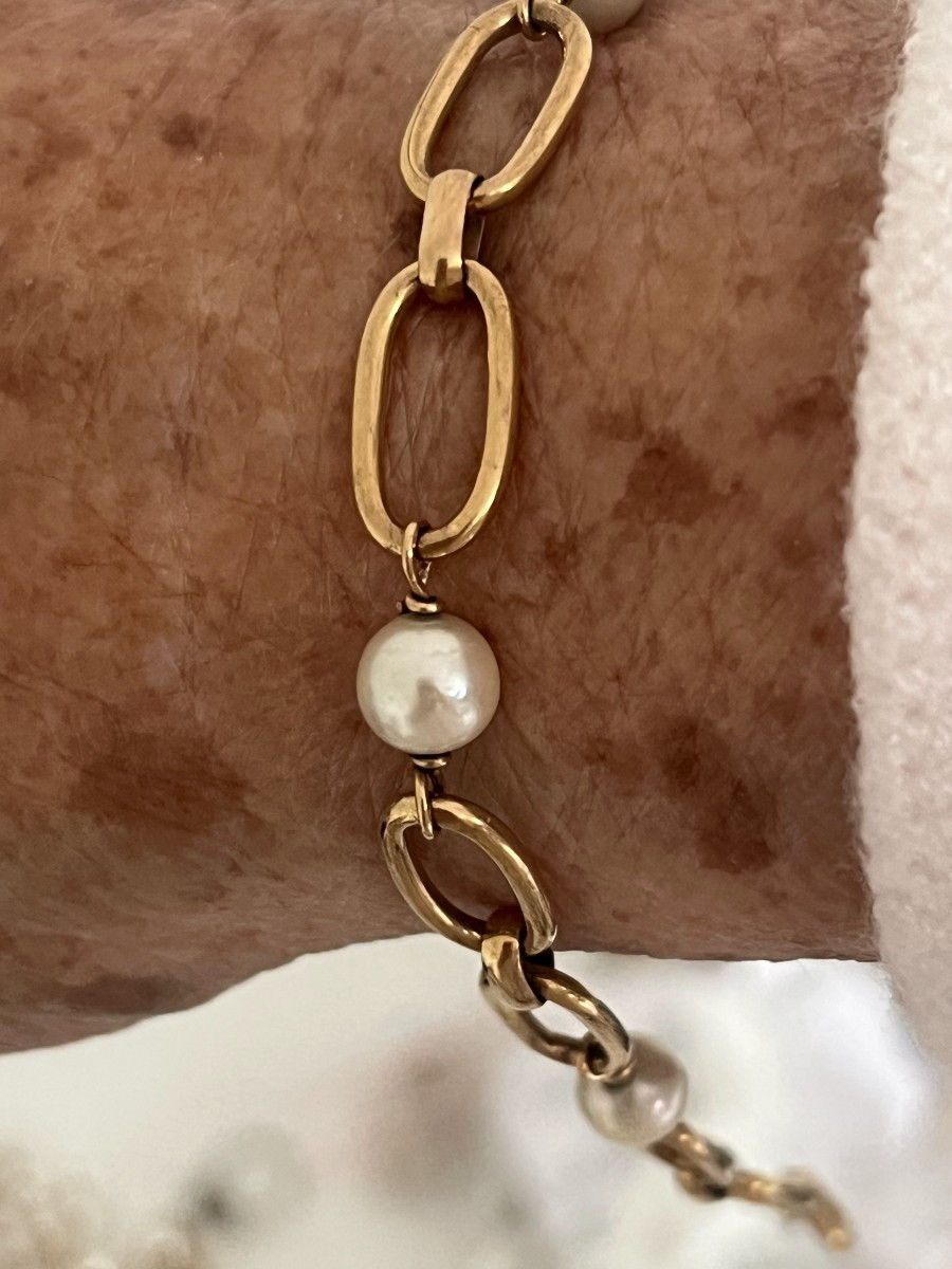 6945- Yellow Gold Akoya Pearl Bracelet-photo-2