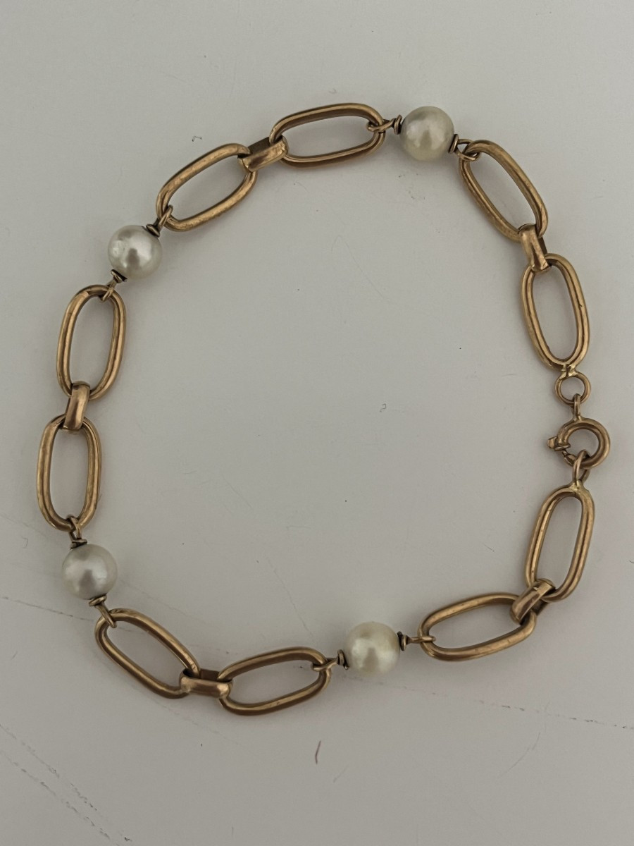 6945- Yellow Gold Akoya Pearl Bracelet
