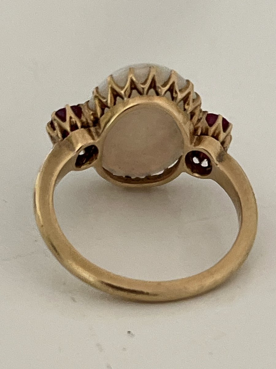 6952- Yellow Gold Opal Cabochon Ruby Ring-photo-3