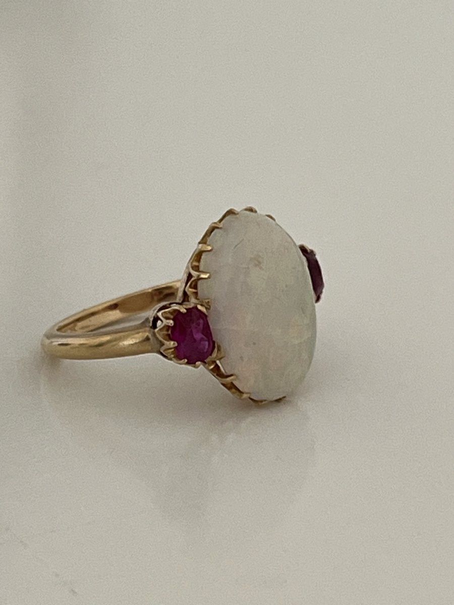 6952- Yellow Gold Opal Cabochon Ruby Ring-photo-4
