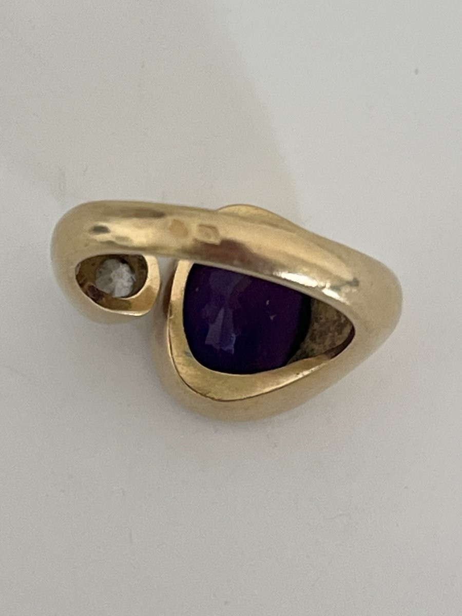 6961- Yellow Gold Amethyst Diamond Designer Ring-photo-2