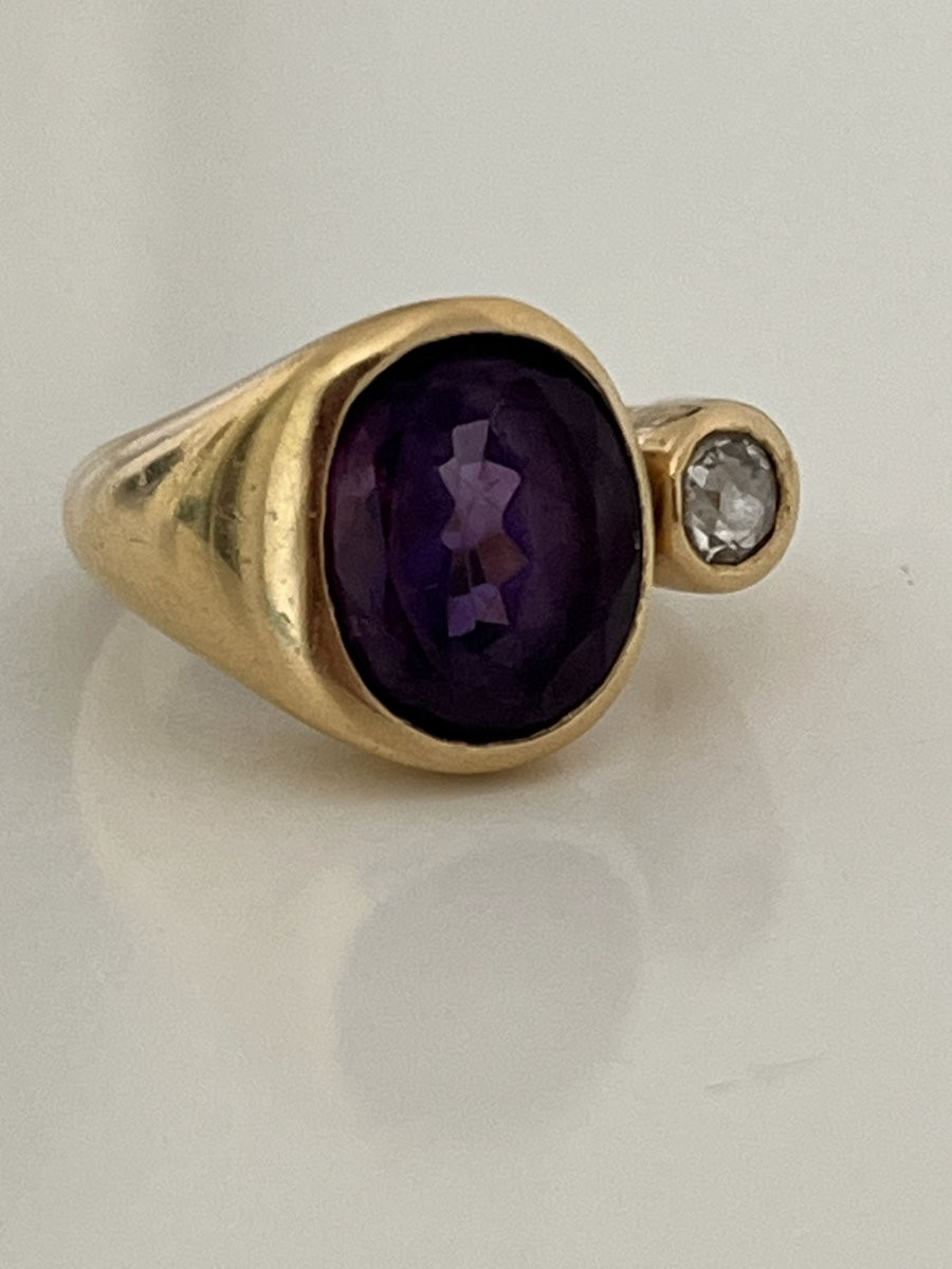 6961- Yellow Gold Amethyst Diamond Designer Ring-photo-4