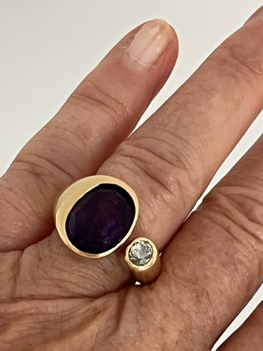 6961- Yellow Gold Amethyst Diamond Designer Ring-photo-1