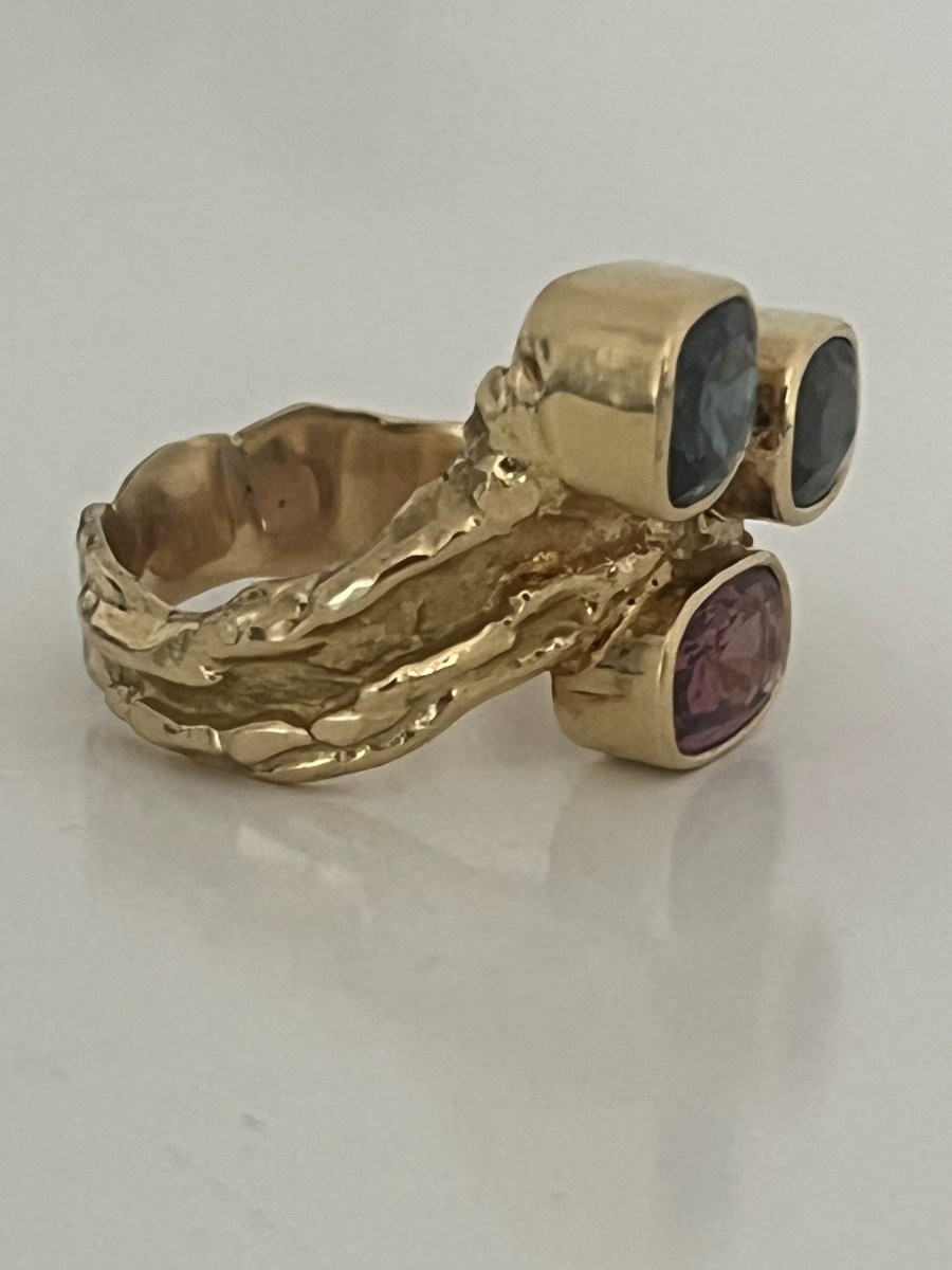 6972- Bague de Créateur Or Jaune Topazes Années 1970-photo-3