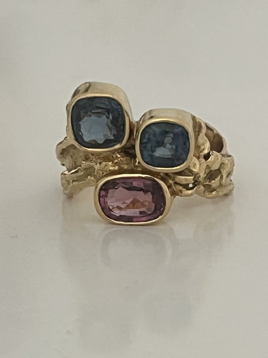 6972- Bague de Créateur Or Jaune Topazes Années 1970-photo-1