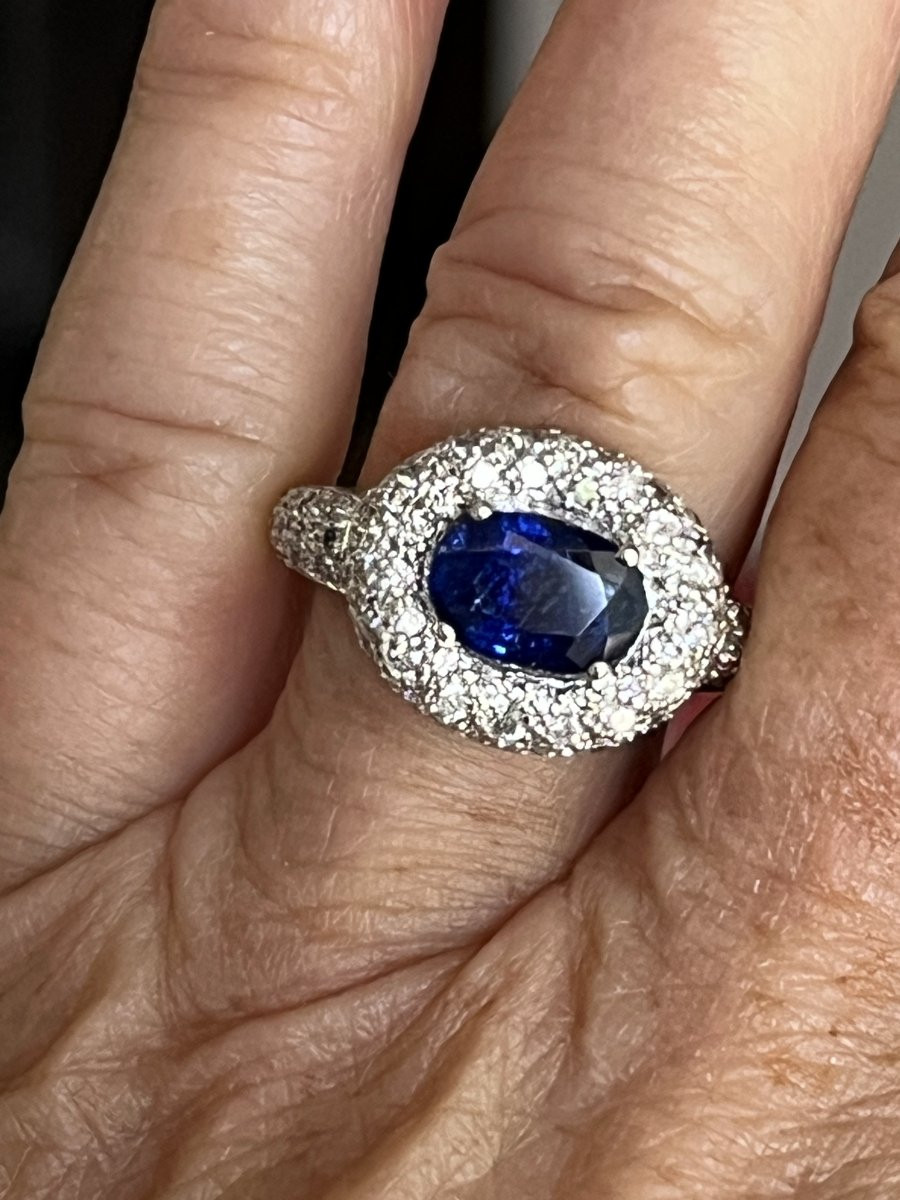 70EON- Bague Or Gris Saphir Royal Blue 2,00 ct Non Chauffé Diamants-photo-2