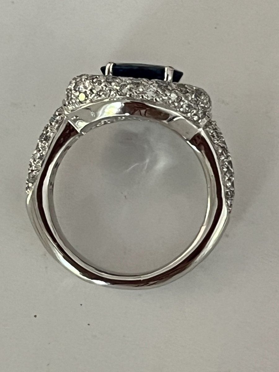 70EON- Bague Or Gris Saphir Royal Blue 2,00 ct Non Chauffé Diamants-photo-4