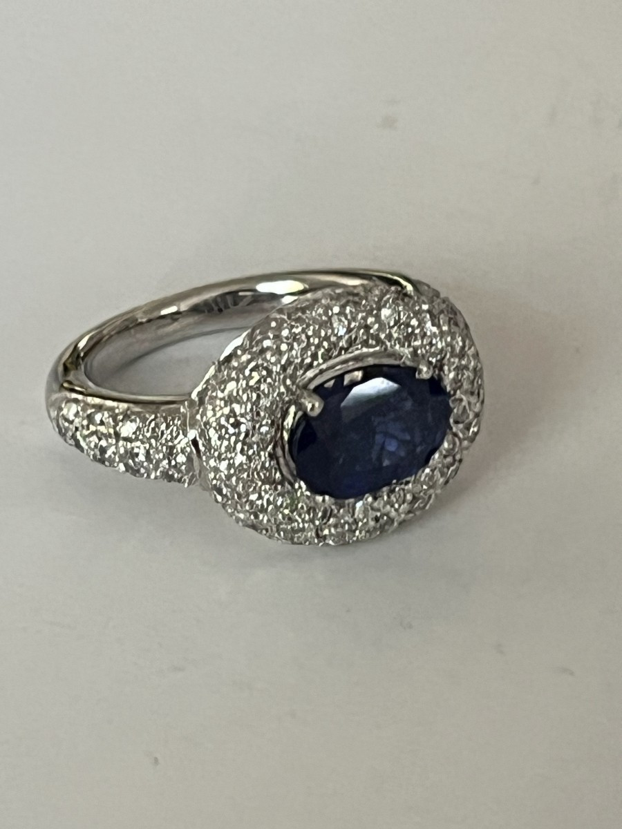 70EON- Bague Or Gris Saphir Royal Blue 2,00 ct Non Chauffé Diamants-photo-1