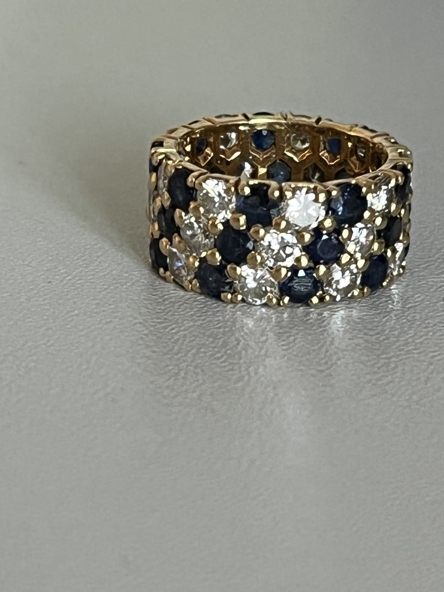 4208- Bague Bandeau Or Jaune Saphirs Diamants-photo-3