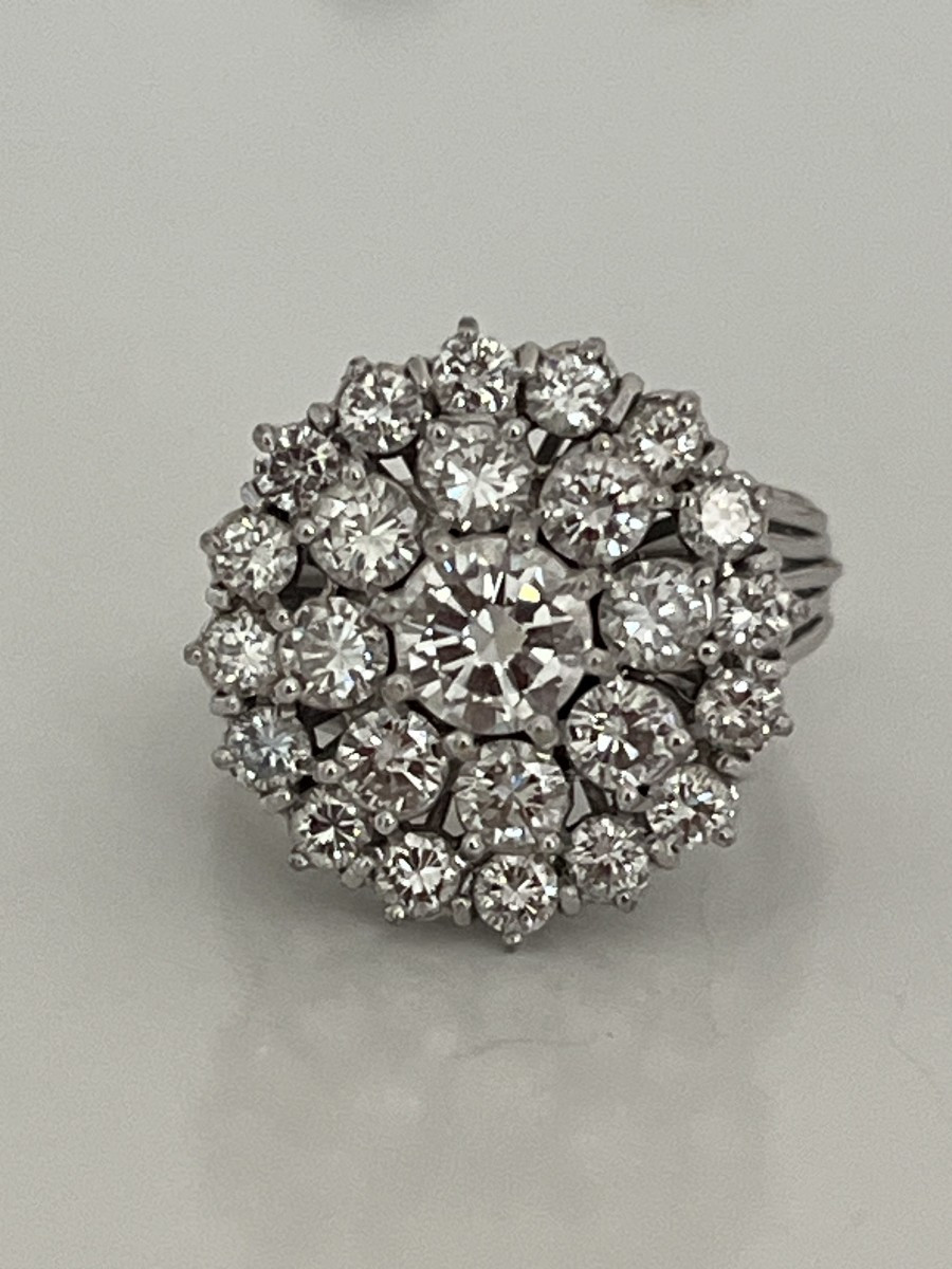 6960-important Flower Ring White Gold Diamonds 2.00 Ct