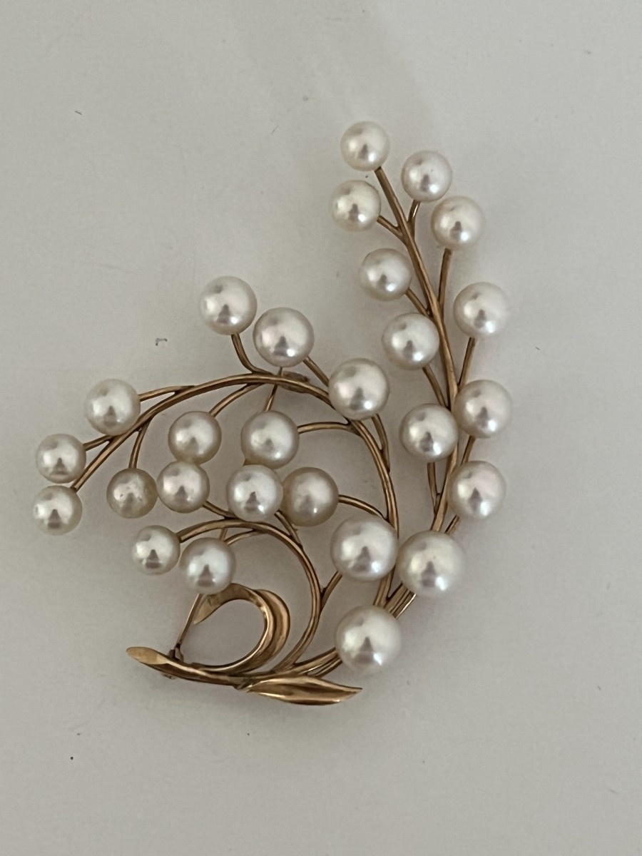 6965A- Broche Or Jaune Perles Akoya