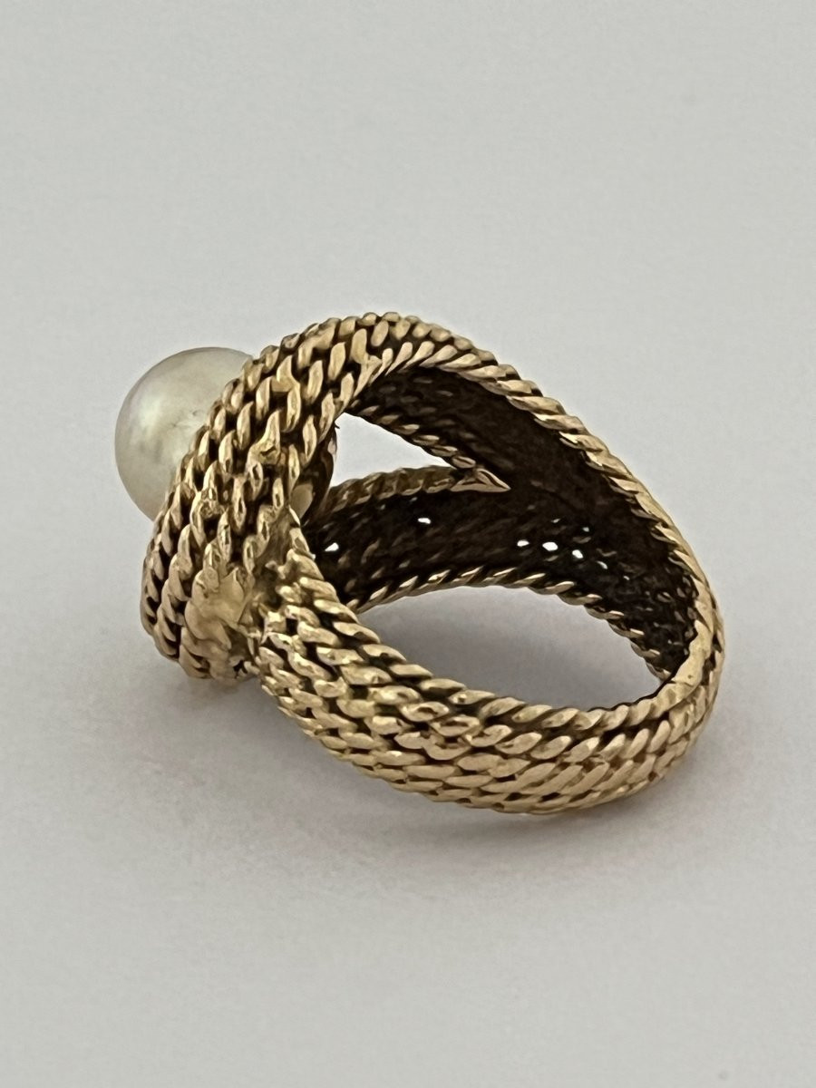 7003- Yellow Gold Thread Ring With Akoya Pearl-photo-3