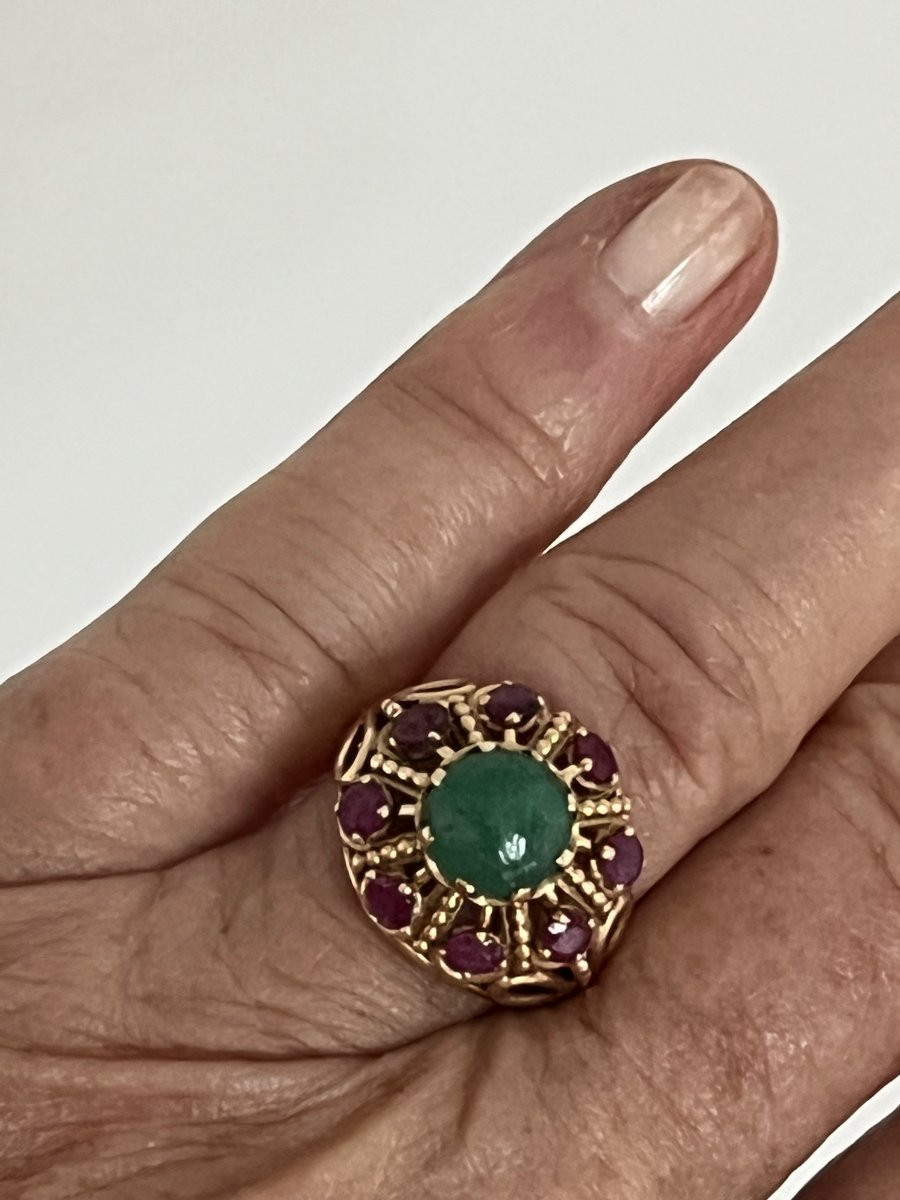 7004- Yellow Gold Ring Emerald 3.00 Ct Ruby-photo-4