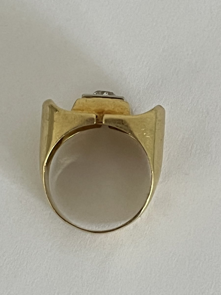 7018- Tank Ring Yellow Gold Platinum Diamond-photo-3