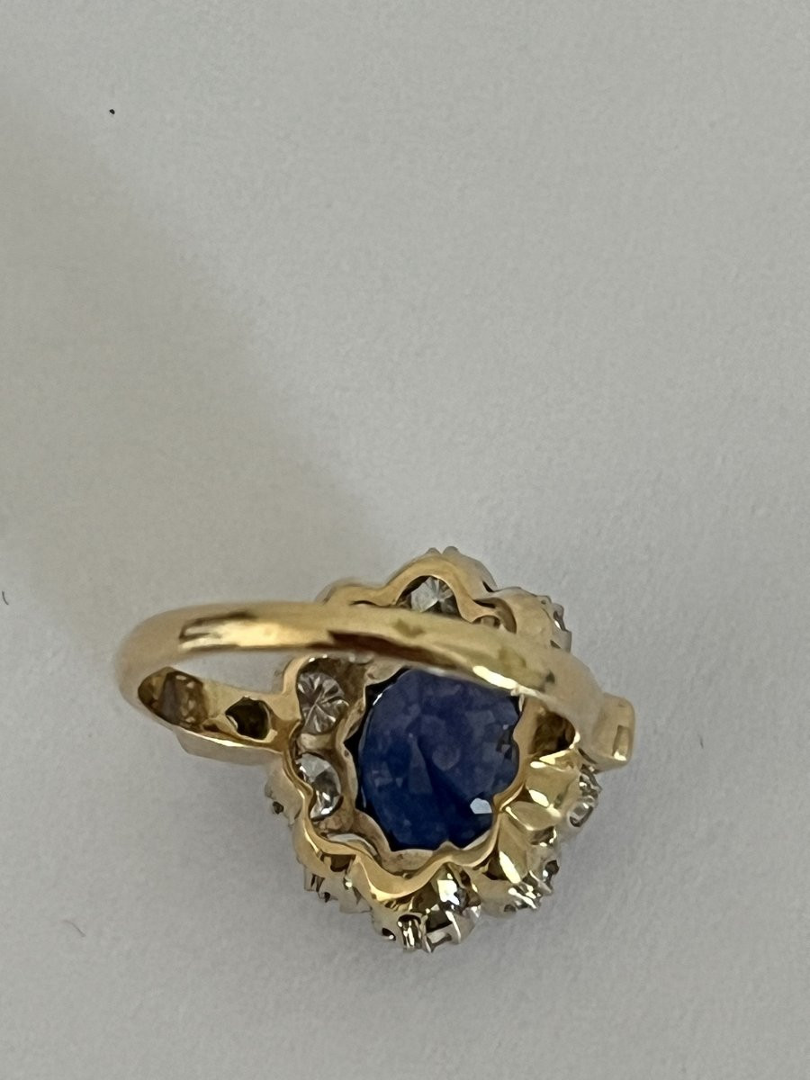 7034- Pompadour Ring Yellow Gold Ceylon Sapphire 4.70 Ct Diamonds-photo-2