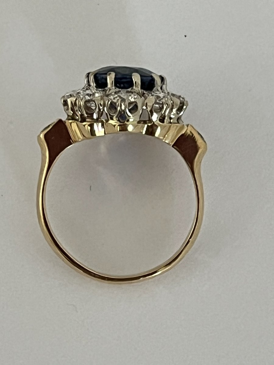 7034- Pompadour Ring Yellow Gold Ceylon Sapphire 4.70 Ct Diamonds-photo-3