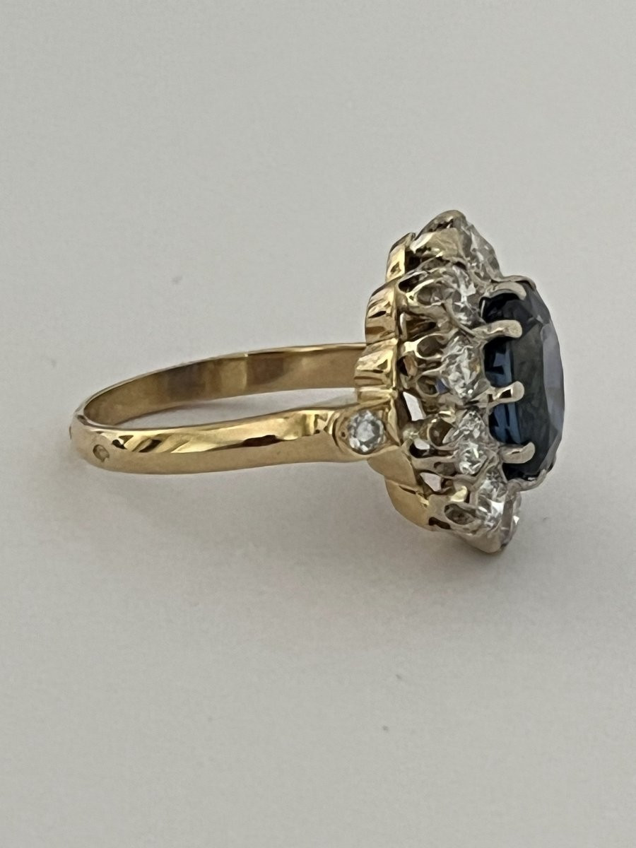 7034- Pompadour Ring Yellow Gold Ceylon Sapphire 4.70 Ct Diamonds-photo-4