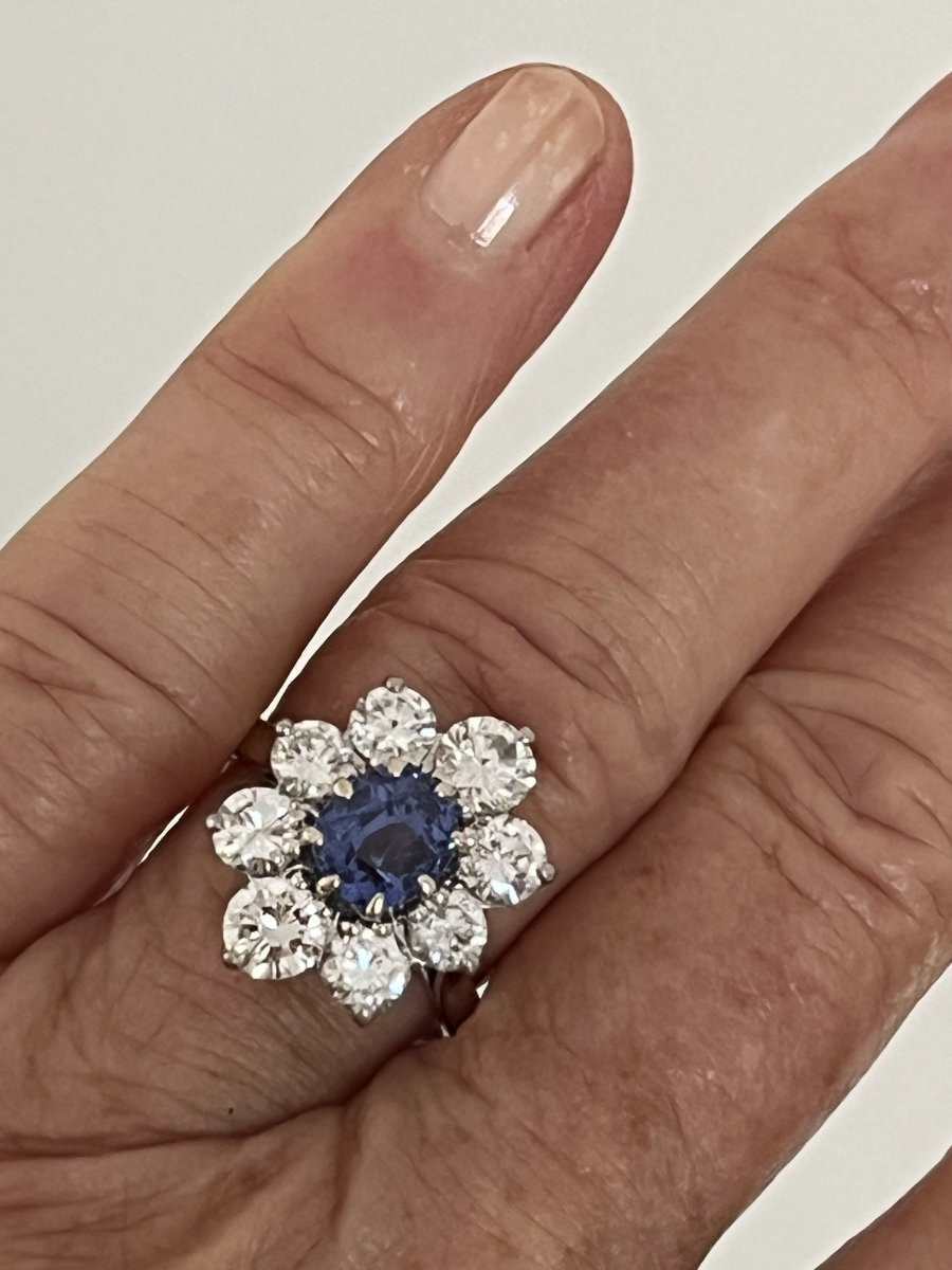 7035- Unheated Ceylon Sapphire And Diamond White Gold Ring-photo-2