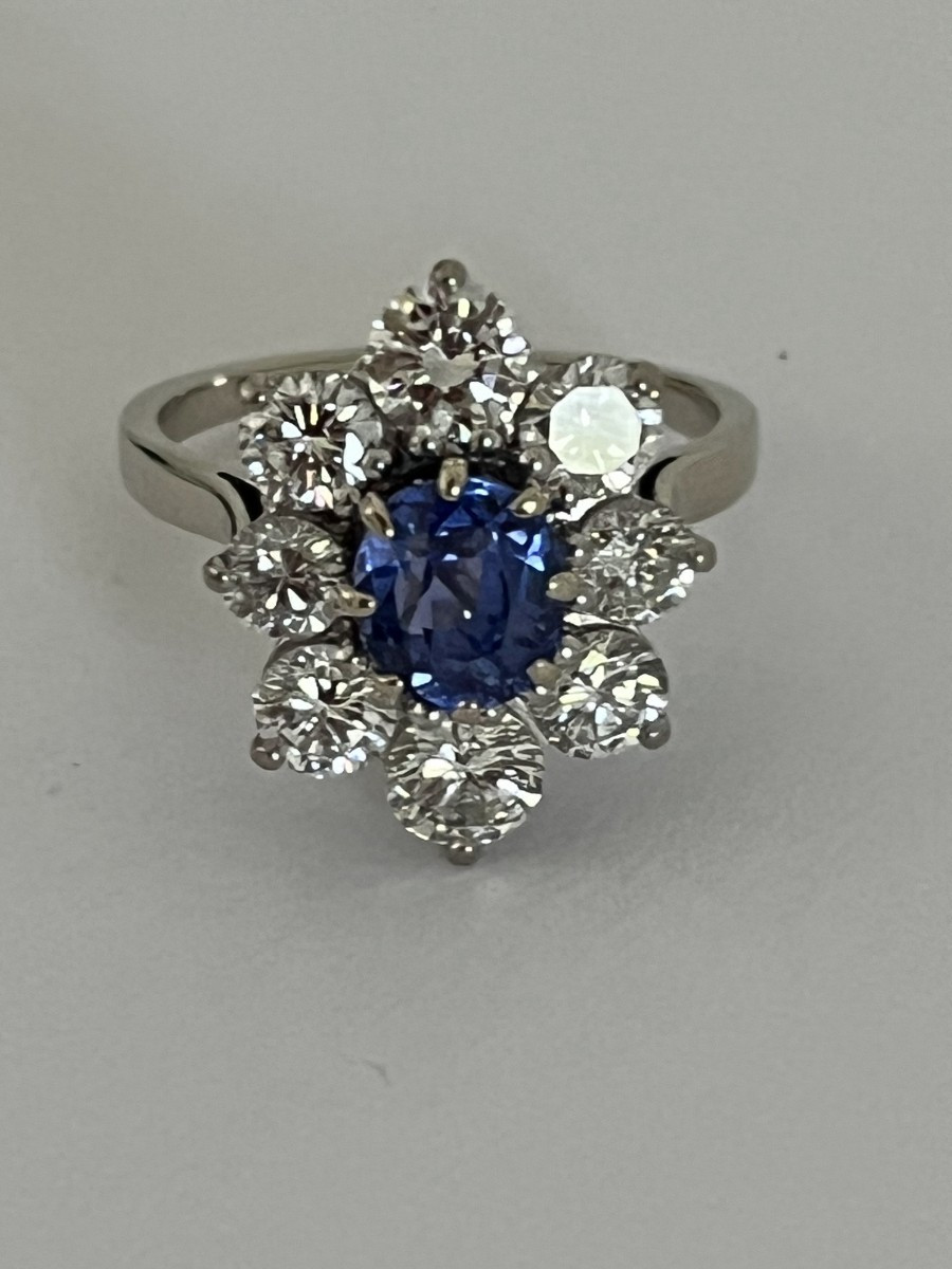 7035- Unheated Ceylon Sapphire And Diamond White Gold Ring