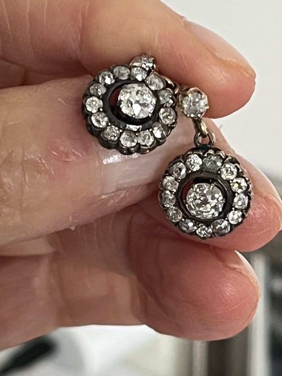 6771- Antique Yellow Gold Diamond Earrings-photo-2