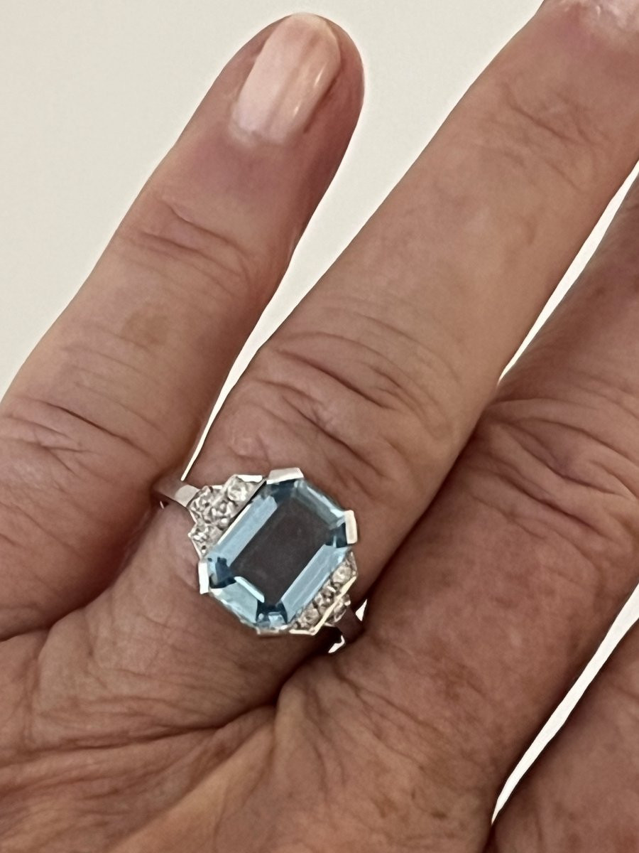 6802- Platinum Aquamarine Ring 4.00 Ct Diamonds-photo-2