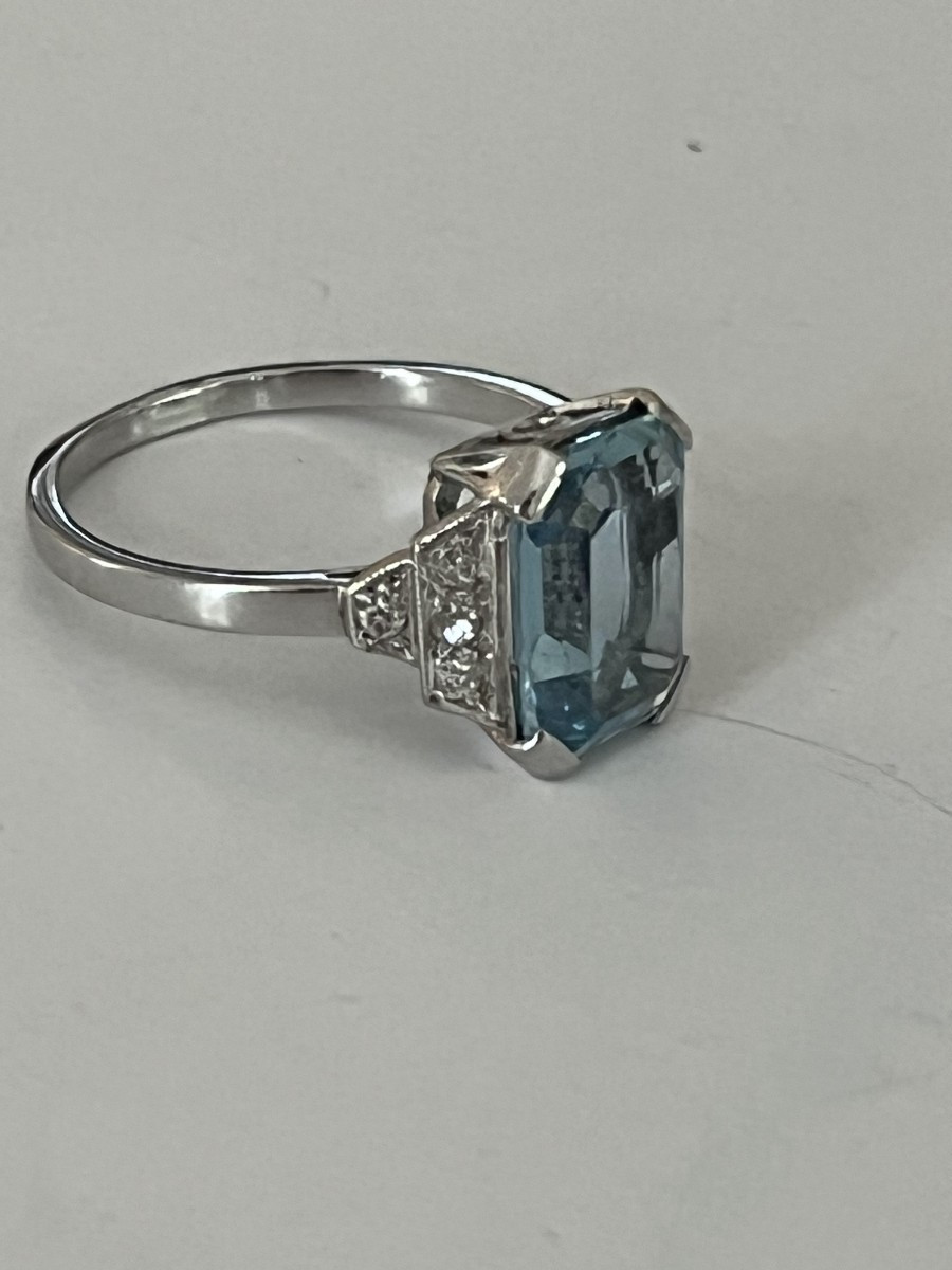 6802- Platinum Aquamarine Ring 4.00 Ct Diamonds-photo-1