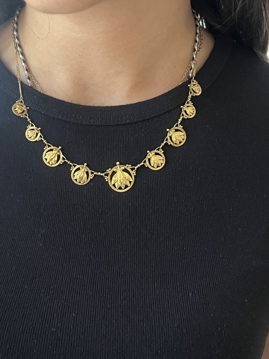 6805- Antique Yellow Gold Drapery Necklace-photo-3