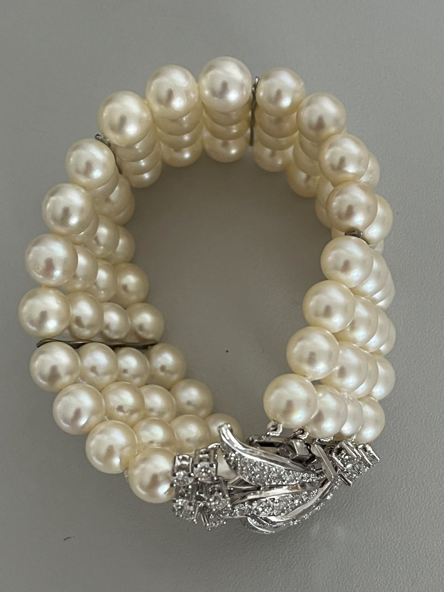 6877- Bracelet 4 Rangs Perles Akoya Diamants-photo-3