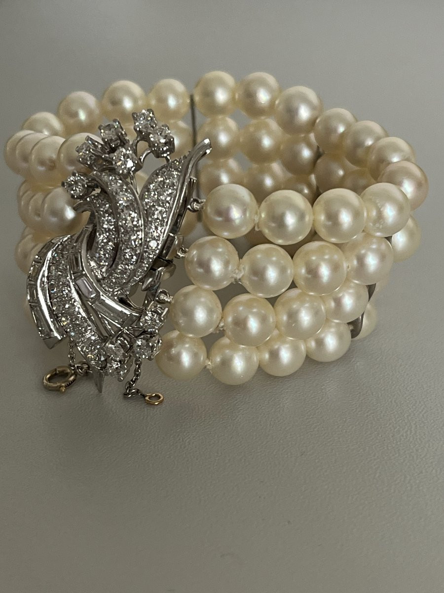 6877- Bracelet 4 Rangs Perles Akoya Diamants-photo-4