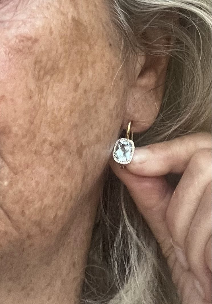 6919- Yellow Gold Topaz And Diamond Sleeper Earrings-photo-2