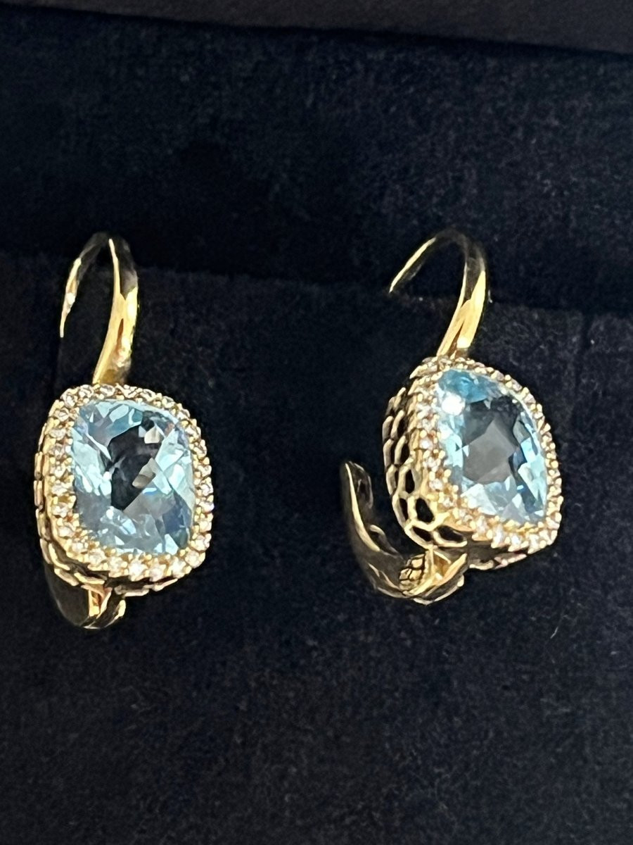 6919- Yellow Gold Topaz And Diamond Sleeper Earrings-photo-4