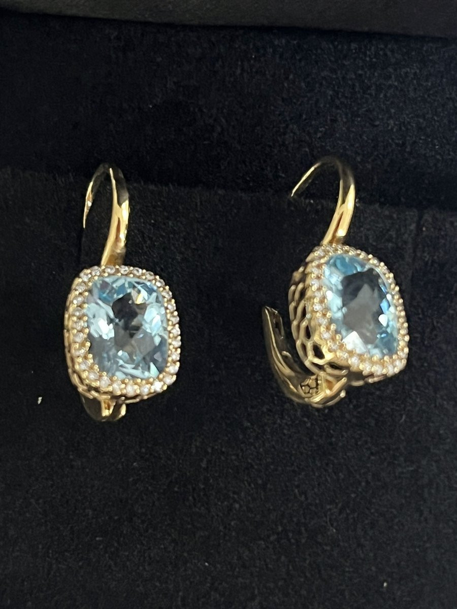 6919- Yellow Gold Topaz And Diamond Sleeper Earrings-photo-1