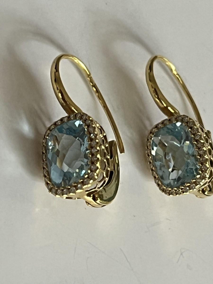 6919- Yellow Gold Topaz And Diamond Sleeper Earrings-photo-2
