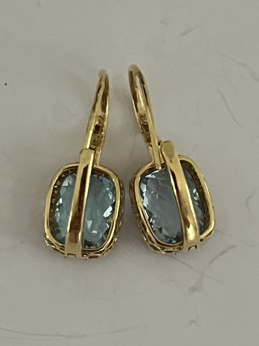 6919- Yellow Gold Topaz And Diamond Sleeper Earrings-photo-4