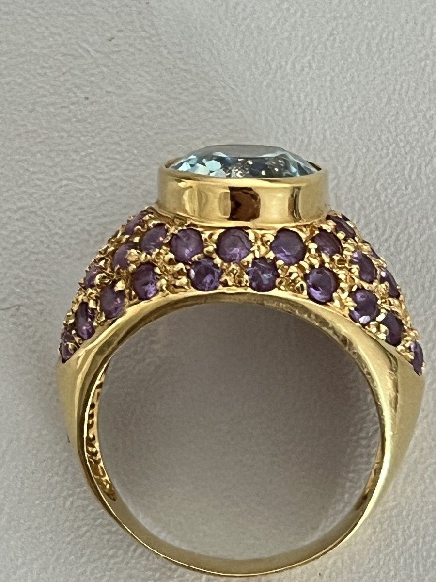 6983 - Domed Ring In Yellow Gold With Topaz And Amethysts-photo-3