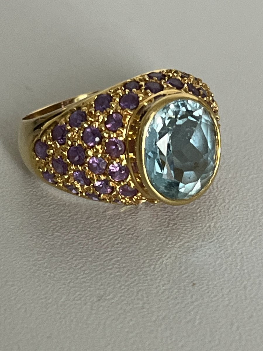 6983 - Domed Ring In Yellow Gold With Topaz And Amethysts-photo-4
