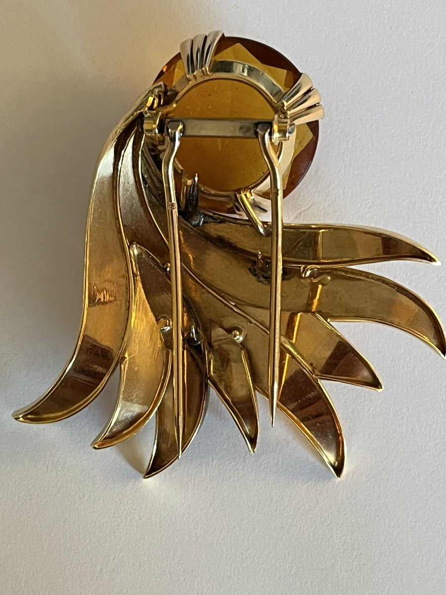 3754- Importante Broche Soleil Or Jaune Citrine-photo-2