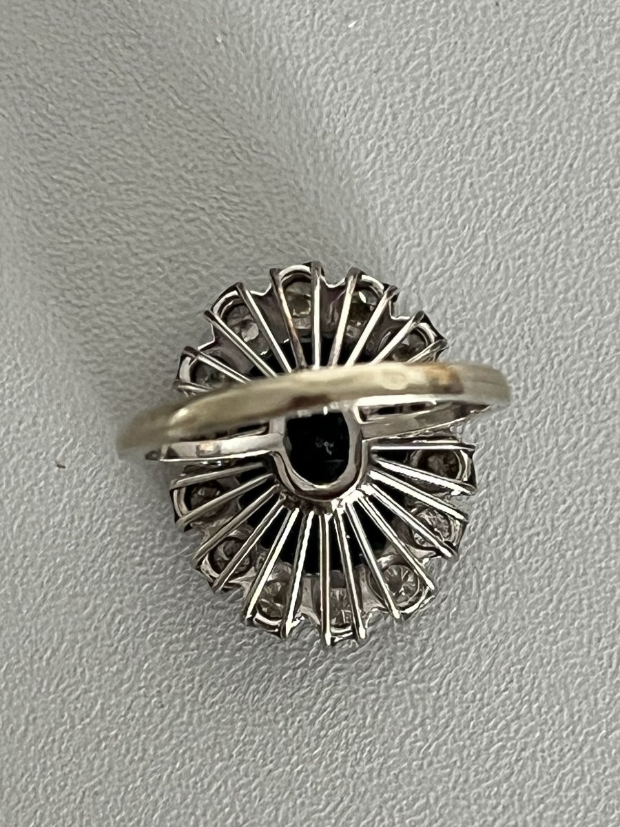 7045- Bague Marguerite Or Gris Saphir Diamants-photo-2