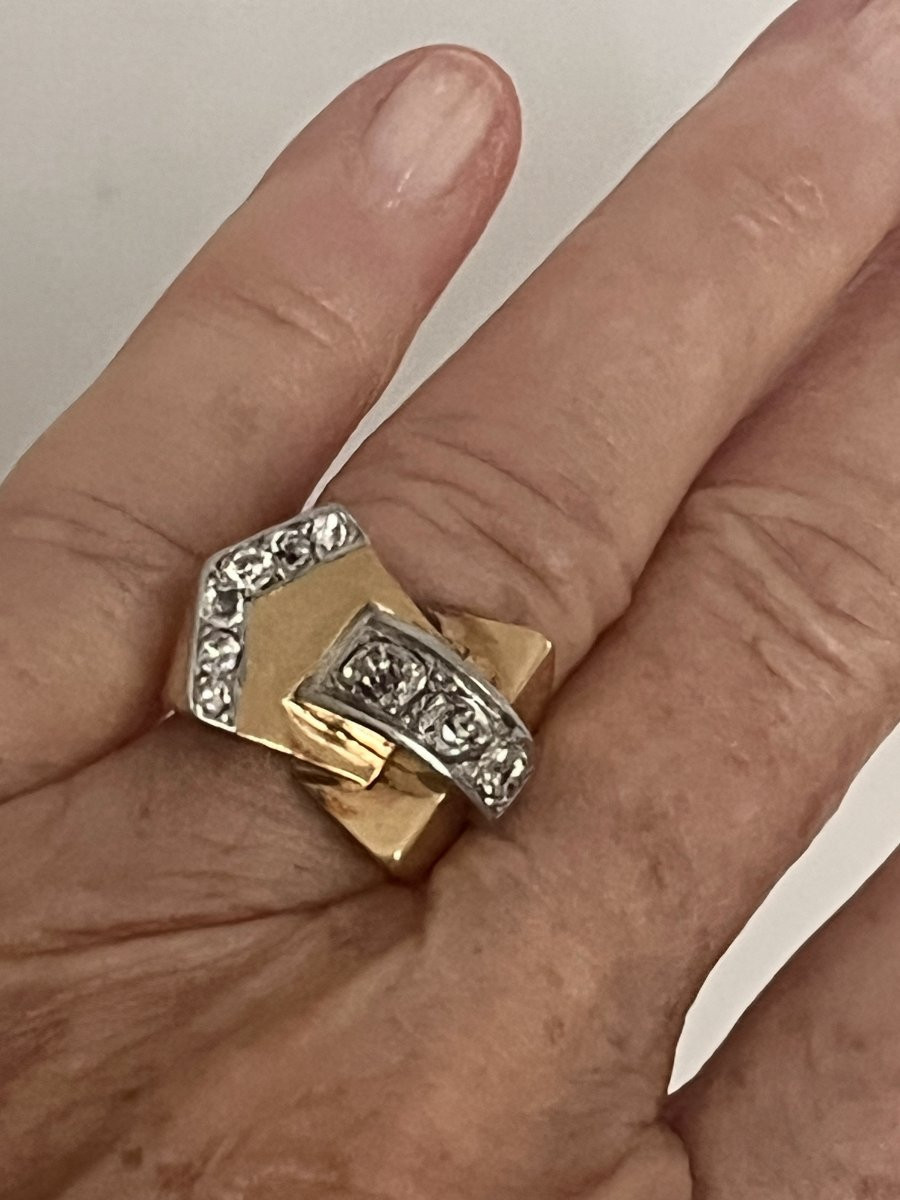 7063 - Tank Ring, Yellow Gold, Platinum, Diamonds-photo-2