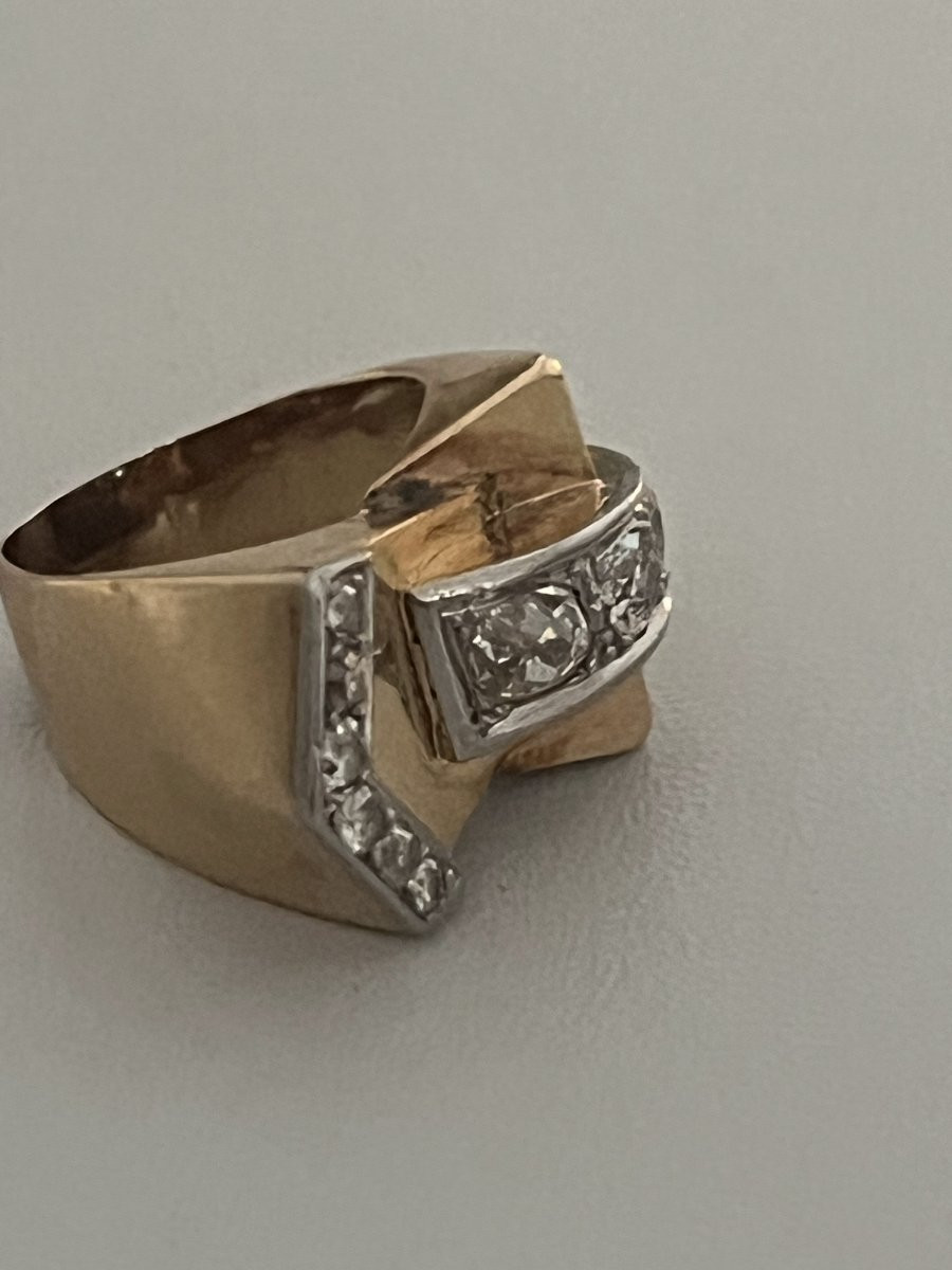 7063 - Tank Ring, Yellow Gold, Platinum, Diamonds-photo-4