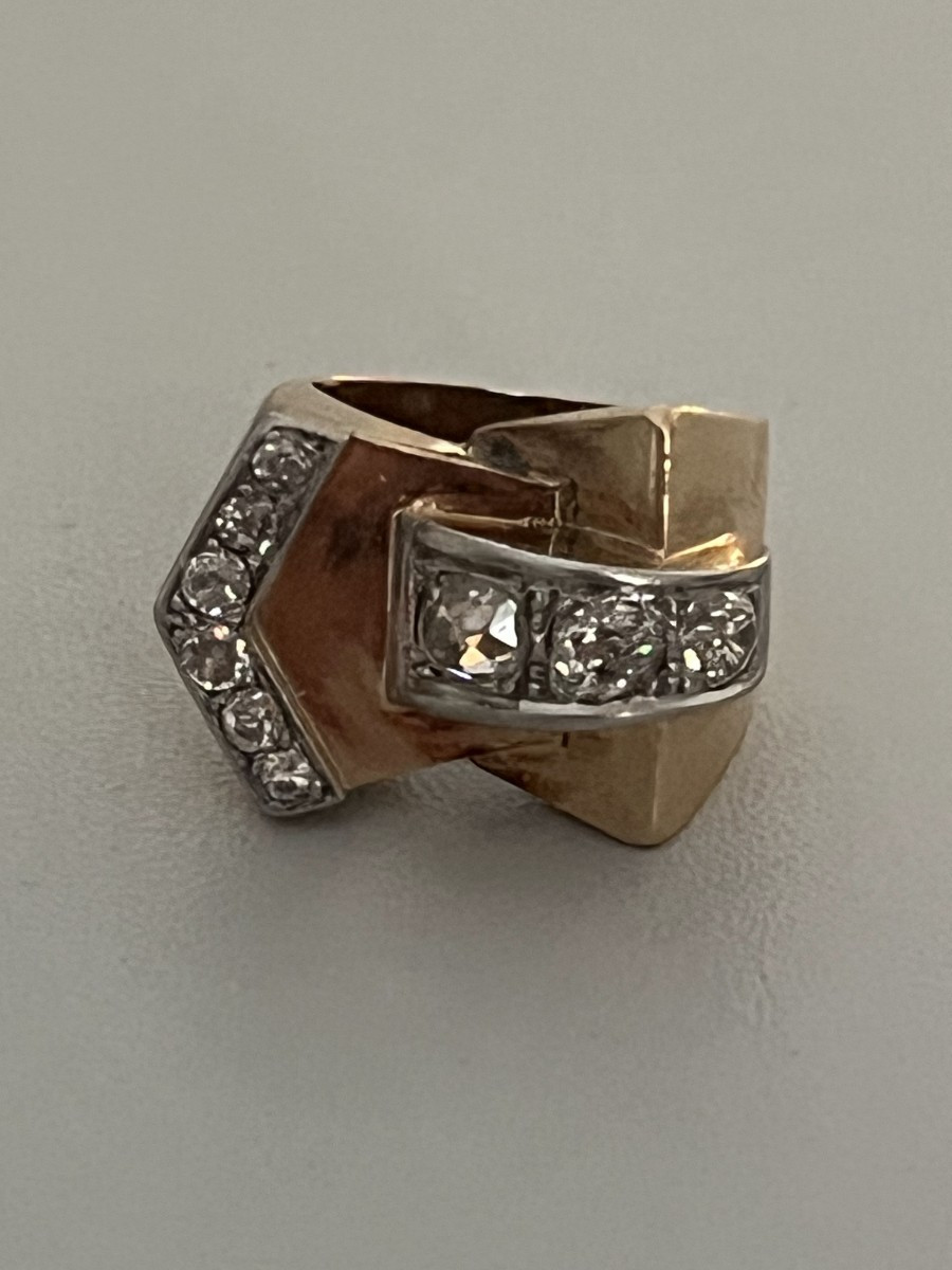 7063 - Tank Ring, Yellow Gold, Platinum, Diamonds